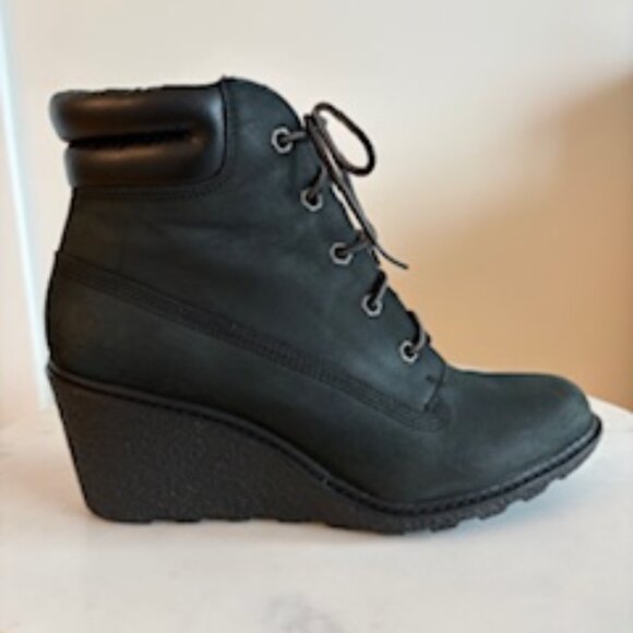 Timberland Amston Black Leather Wedge Ankle Boots - Picture 1 of 3
